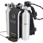 scuba diving by Poseidon SE7EN Rebreather with a white background