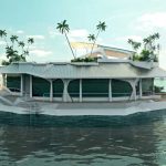 floating island by Orsos a luxury house boat floating in a body of water