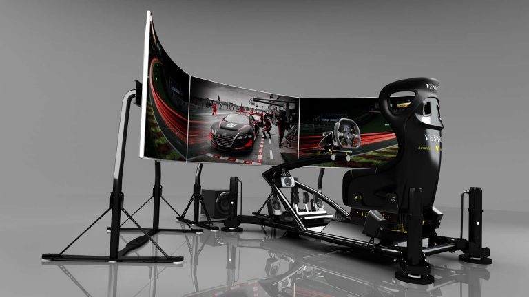 Simulators with virtual reality by Vesaro a racing simulator with gray walls
