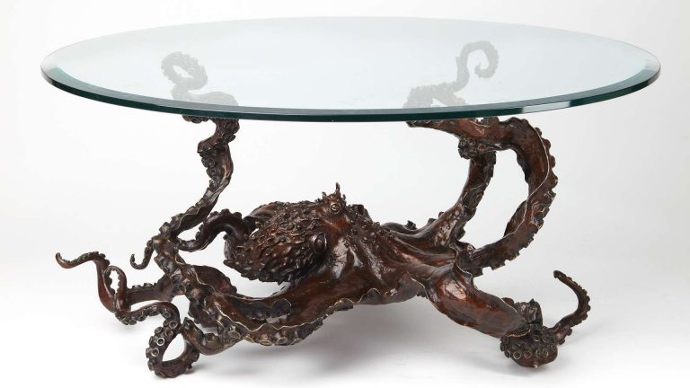 luxury furniture by Kirk McGuire a bronze octopus glass table