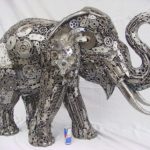 recycled art shows an elephant made from scrap metal