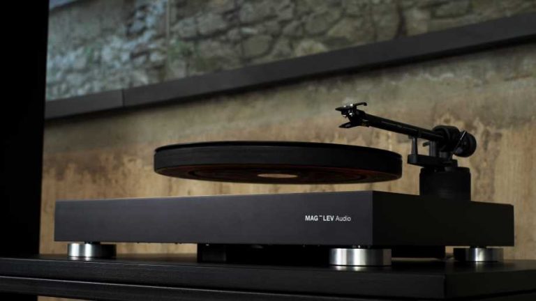 Maglev Audio Turntable shows a record levitating on a record player